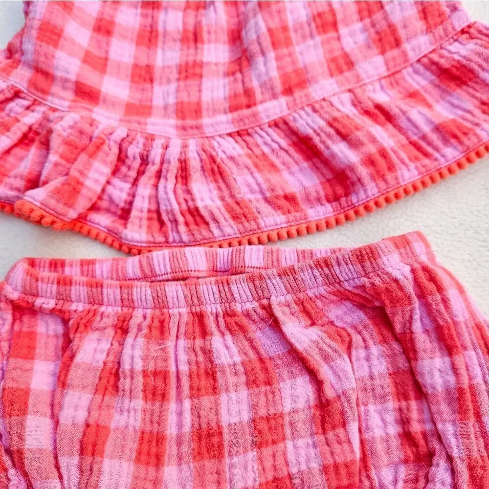 Cat & Jack Pink Plaid Tank Top and Shorts Set Size 18M